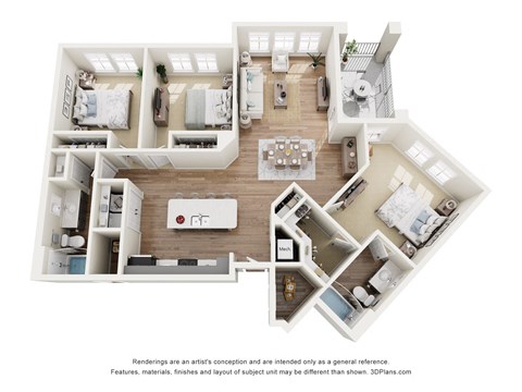 A 3D Floorplan of an apartment at Lofts at Seacrest Beach.